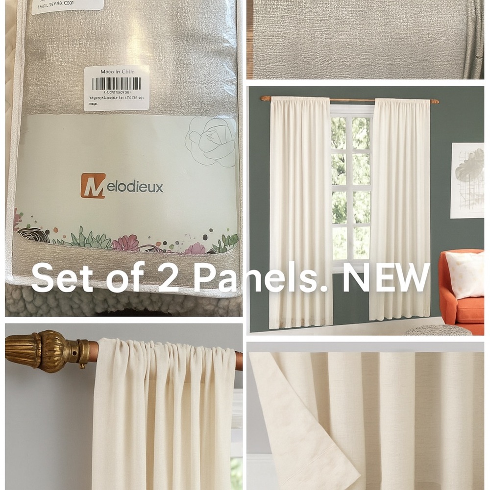 Melodieux Semi-Sheer Curtain Pair — 52x96 Beige NEW (Set of 2 Panels)